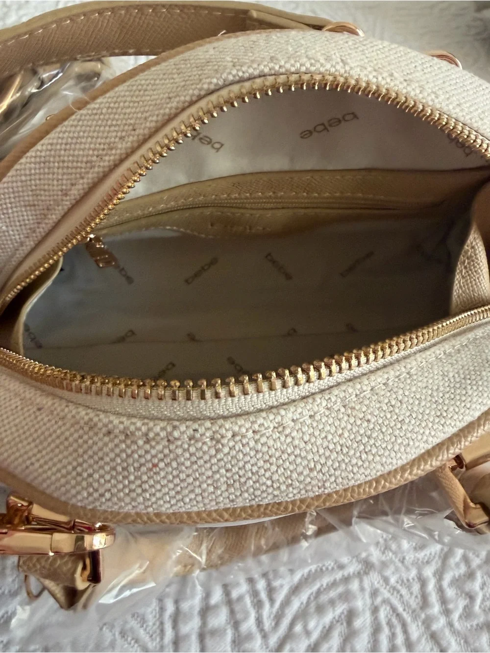 NWT bebe Paisley Small Canvas Bowler in Almond